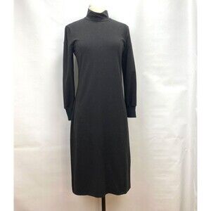 Blue Canoe Organic Black Dress Small Midi Knit Long Sleeves Mock Neck Career